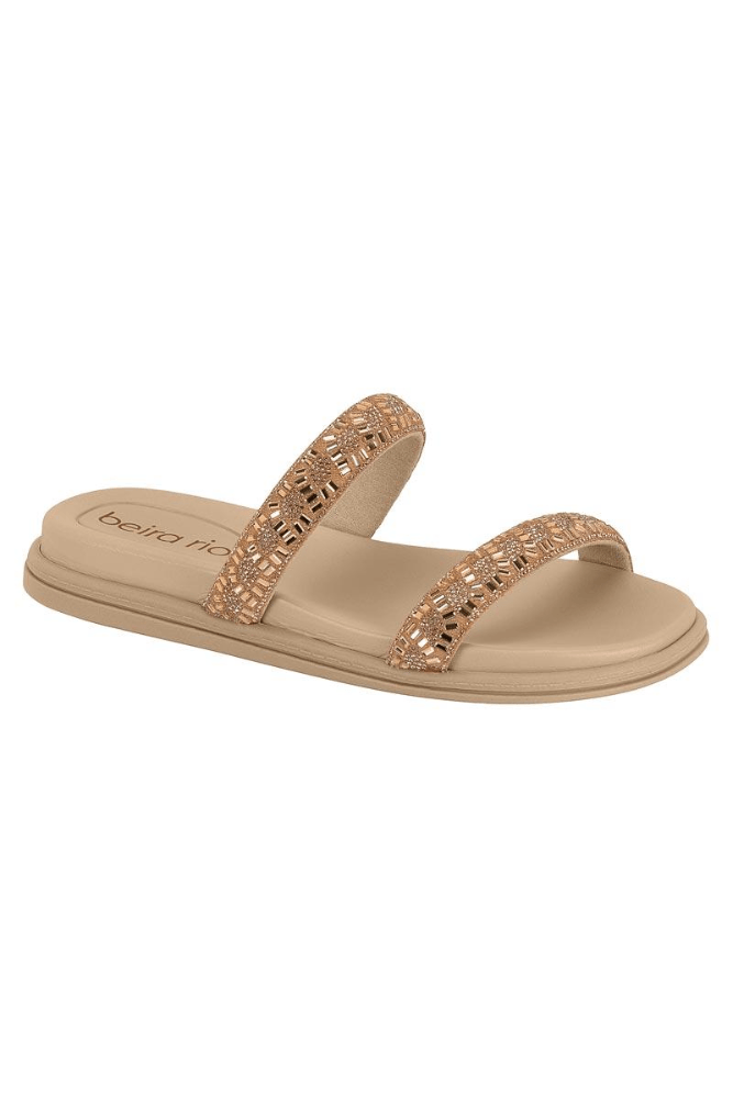Chinelo Beira Rio Rasteiro Feminino Strass 8488.122 Off-White