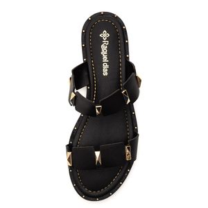 Chinelo Raquel Dias Rasteiro Feminino Tachas Pirâmide R531822 Preto