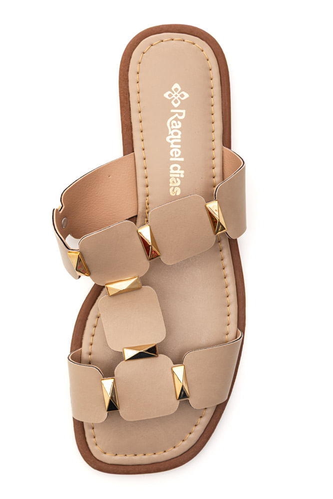 Chinelo Raquel Dias Rasteiro Feminino Elos Metal 951930 Bege