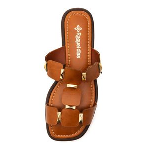 Chinelo Raquel Dias Rasteiro Feminino Elos Metal 951822 Caramelo