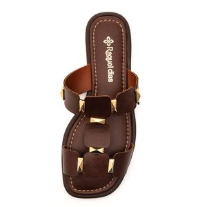 Chinelo Raquel Dias Rasteiro Feminino Elos Metal 951930 Marrom