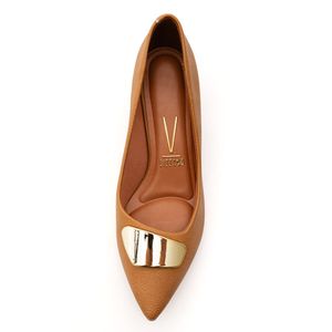 Sapato Vizzano Salto Feminino Detalhe Em Dourado 1220.377 Bege