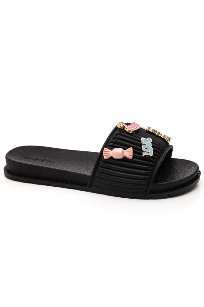 Chinelo Molekinha Rasteira Juvenil Menina Strass 2341 Preto