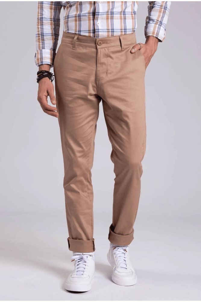 Calca Docthos Slim Masculina Sarja Lisa 110018 Castanho