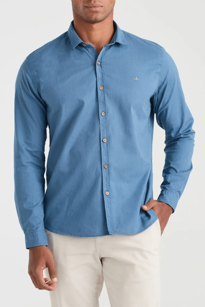 Camisa Docthos Manga Longa Slim Flamê Tingimento 605 119059 Azul