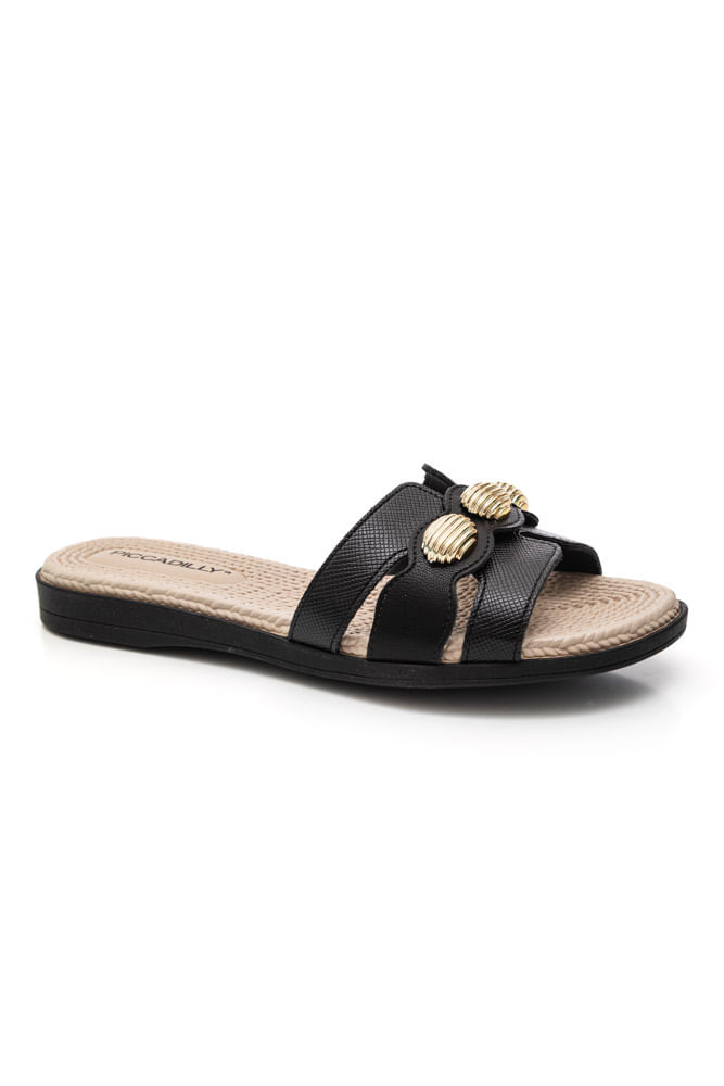 Chinelo Piccadilly Rasteiro Feminino Em Napa 513036 Preto