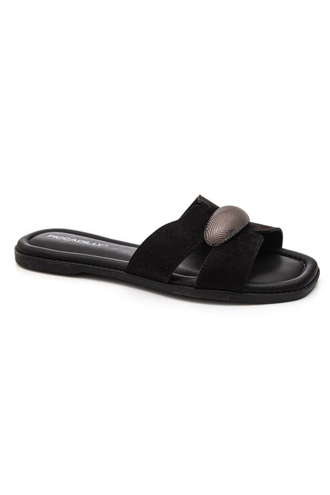 Chinelo Piccadilly Rasteiro Feminino Em Microfibra 508069 Preto