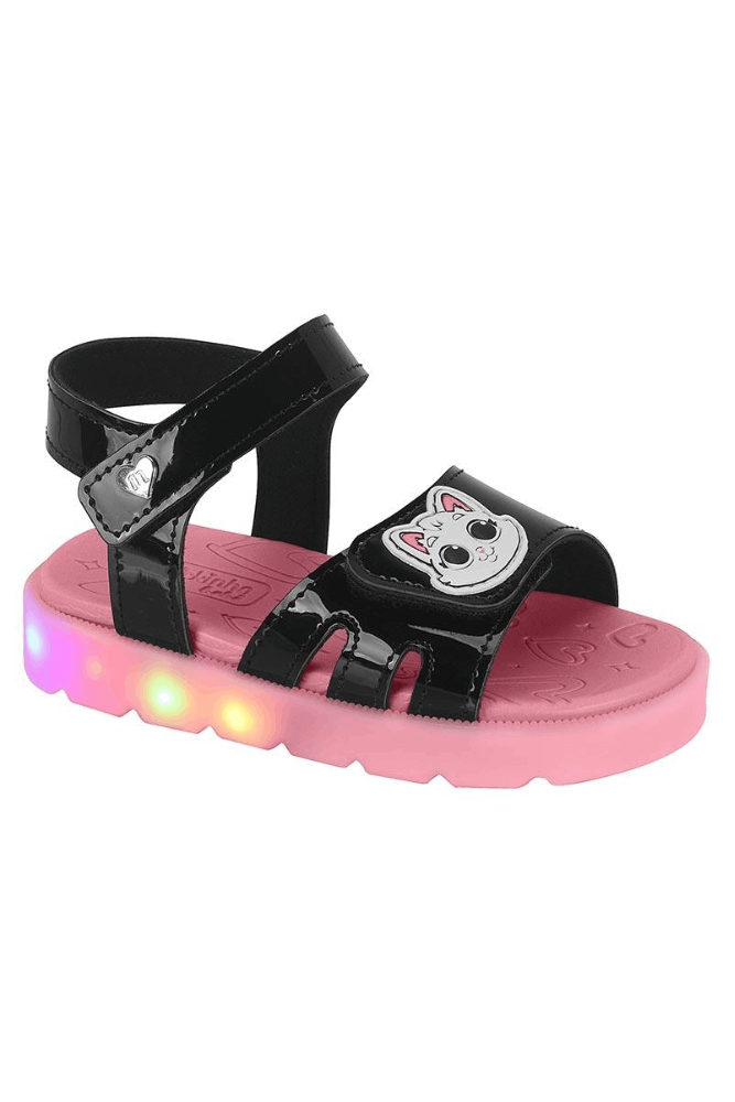 Sandália Molekinha Cat Infantil Menina Luz Led 2741.203 Preto