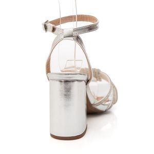 Sandália Le Veratti Salto Bloco Feminina Bico Quadrado 200548 Prata