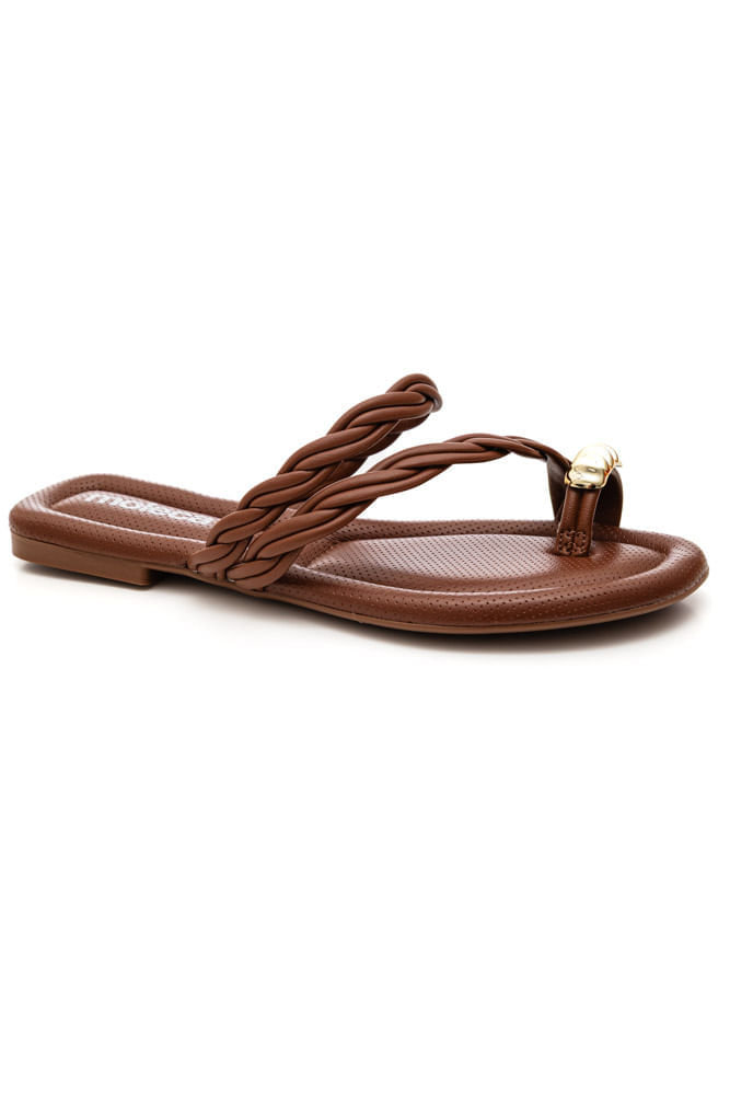 Chinelo Moleca Rasteira Feminina Tiras Trançadas 5570.102 Marrom