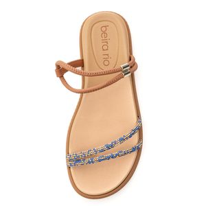 Sandália Beira Rio Rasteira Feminina Com Strass 8488.113 Bege
