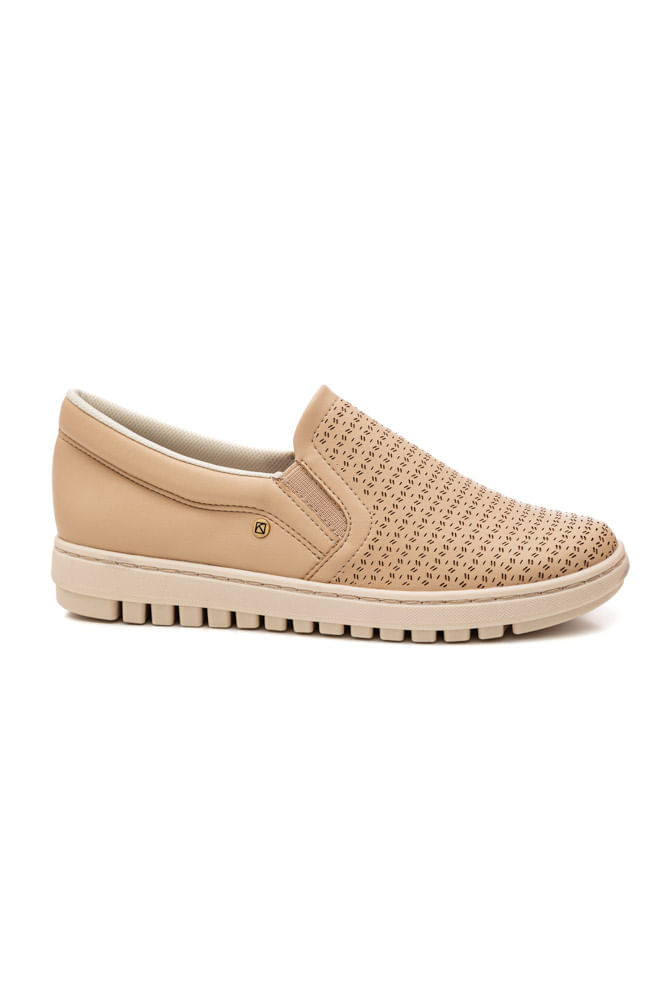 Tênis Piccadilly Slip-On  Feminino Detalhe Metálico  937004 Bege