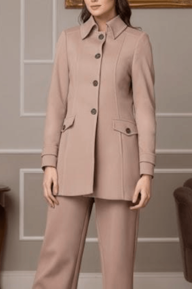 Casaco Malise Malha Pespontado 3/4 Feminino Botoes 4954 Bege