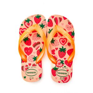 Chinelo Havaianas Flores Juvenil Menina Tiras Metálicas Rosa Claro