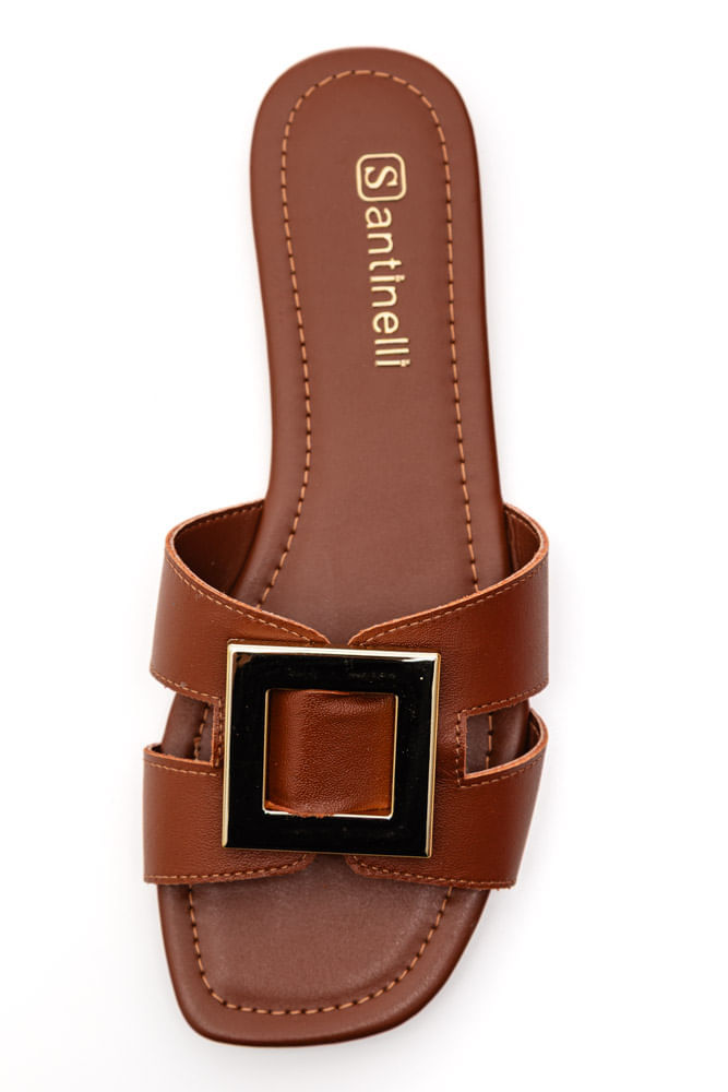 Chinelo Santinelli Rasteira Feminina Em Couro 1552-067 Caramelo
