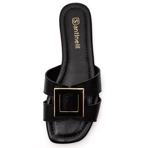 Chinelo Santinelli Rasteira Feminina Em Couro 1552-067 Preto