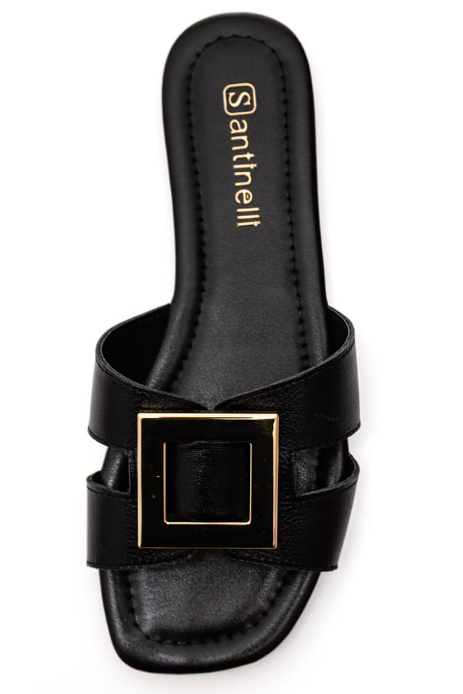 Chinelo Santinelli Rasteira Feminina Em Couro 1552-067 Preto
