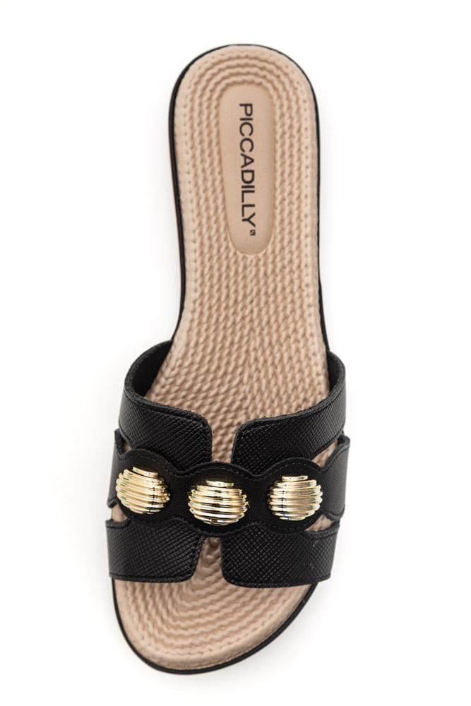 Chinelo Piccadilly Rasteiro Feminino Em Napa 513036 Preto