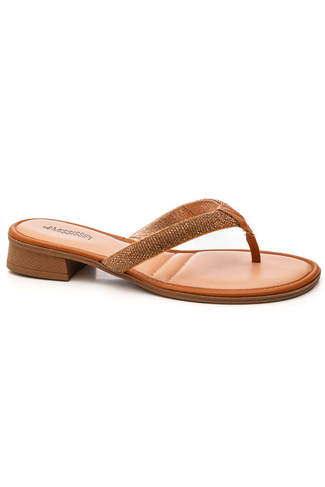 Tamanco Mississipi Salto Bloco Feminino Strass J0981-03 Caramelo