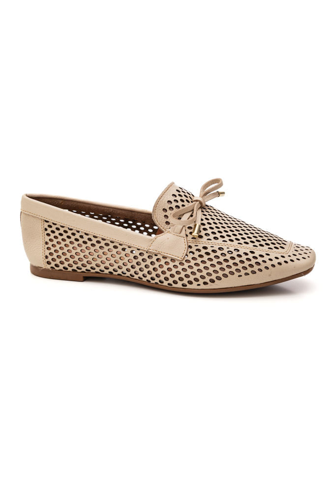 Sapato Cha De Mel Mocassim Feminino Laço Decorativo 72152 Off-White