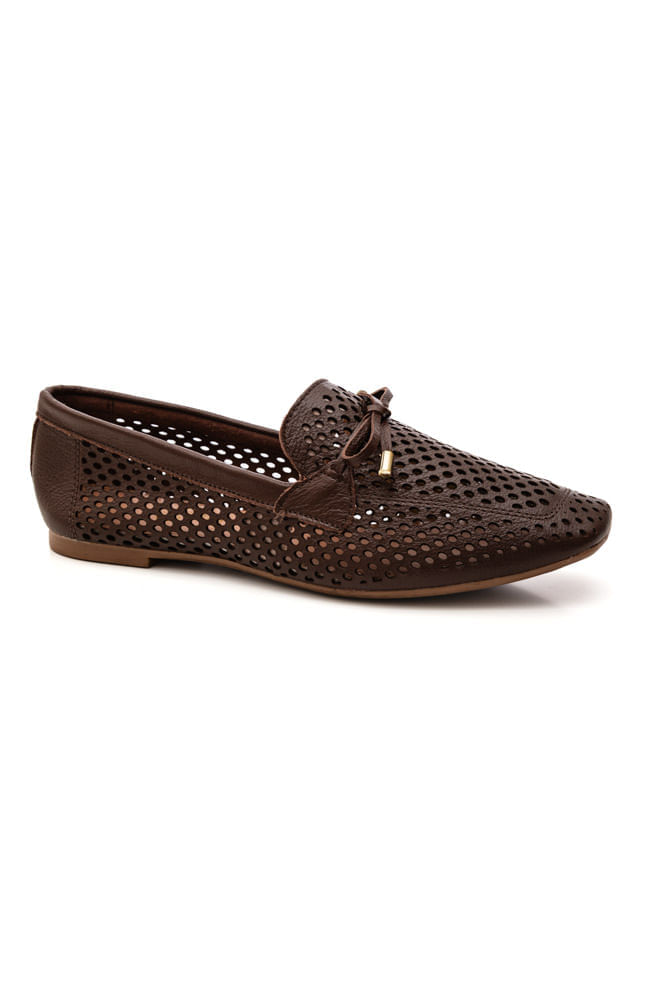 Sapato Cha De Mel Mocassim Feminino Laço Decorativo 72152 Marrom