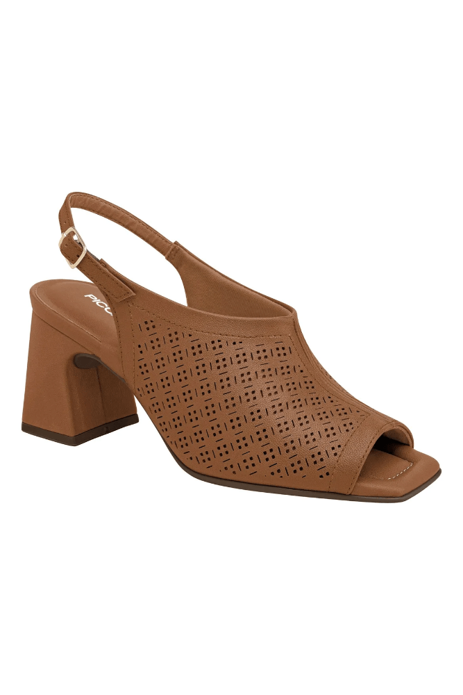 Sandália Piccadilly Slingback Feminina Salto Bloco 626055 Caramelo