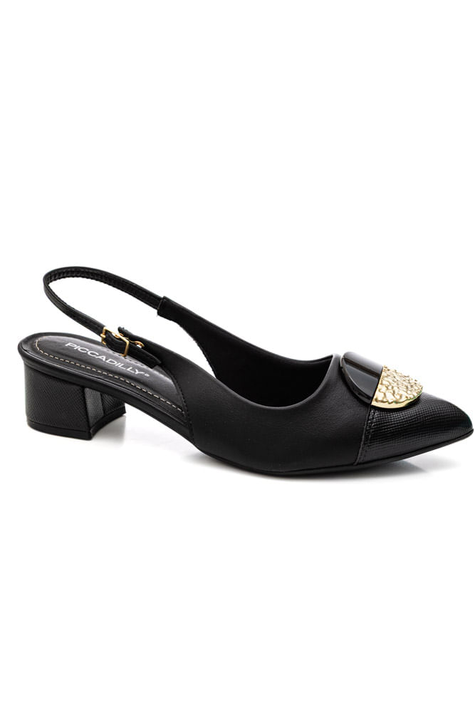 Sapato Piccadilly Salto Médio Feminino Slingback 739091 Preto