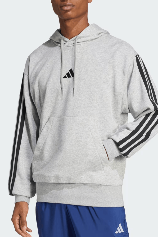 Moletom Adidas Capuz Essentials 3 Listras Jd1871 Cinza