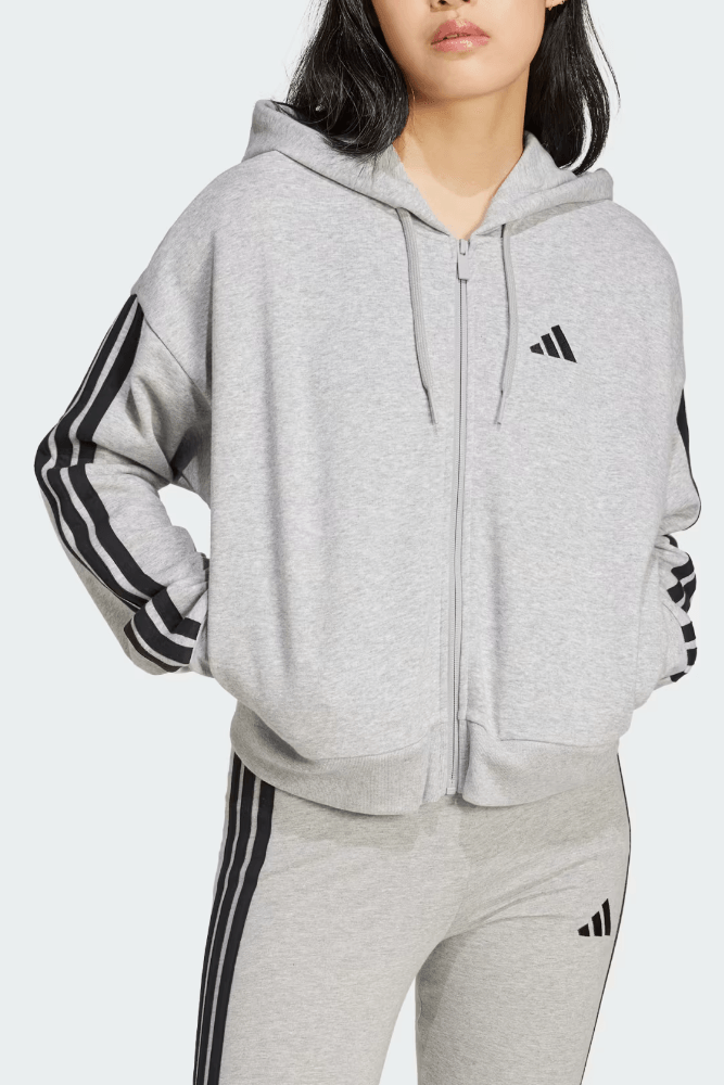 Moletinho Adidas Essentials 3 Listras Capuz Feminino Zíper Je0055