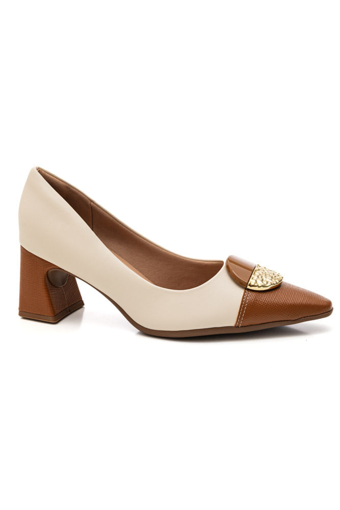 Sapato Piccadilly Scarpin Feminino Salto Bloco 764024 Off-White