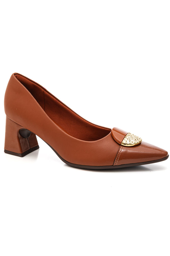 Sapato Piccadilly Scarpin Feminino Salto Bloco 764024 Caramelo