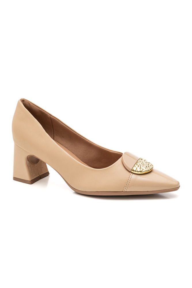 Sapato Piccadilly Scarpin Feminino Salto Bloco 764024 Bege