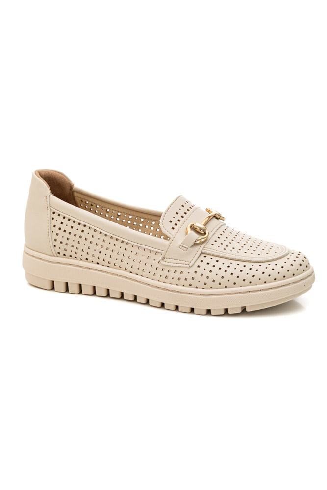 Sapato Piccadilly Mocassim Feminino Detalhe Metálico  937002 Off-White