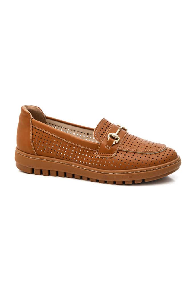 Sapato Piccadilly Mocassim Feminino Detalhe Metálico  937002 Marrom