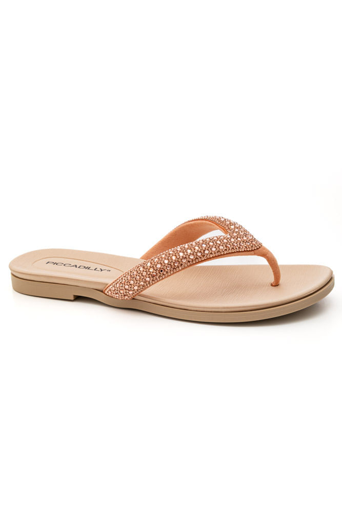 Chinelo Piccadilly Rasteiro Feminino Com Strass 418101 Nude