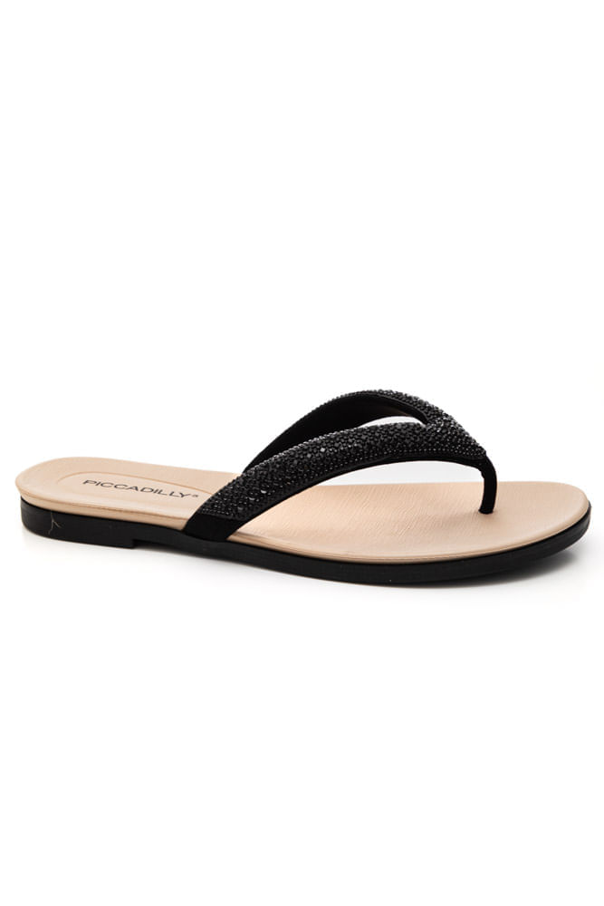 Chinelo Piccadilly Rasteiro Feminino Com Strass 418101 Preto