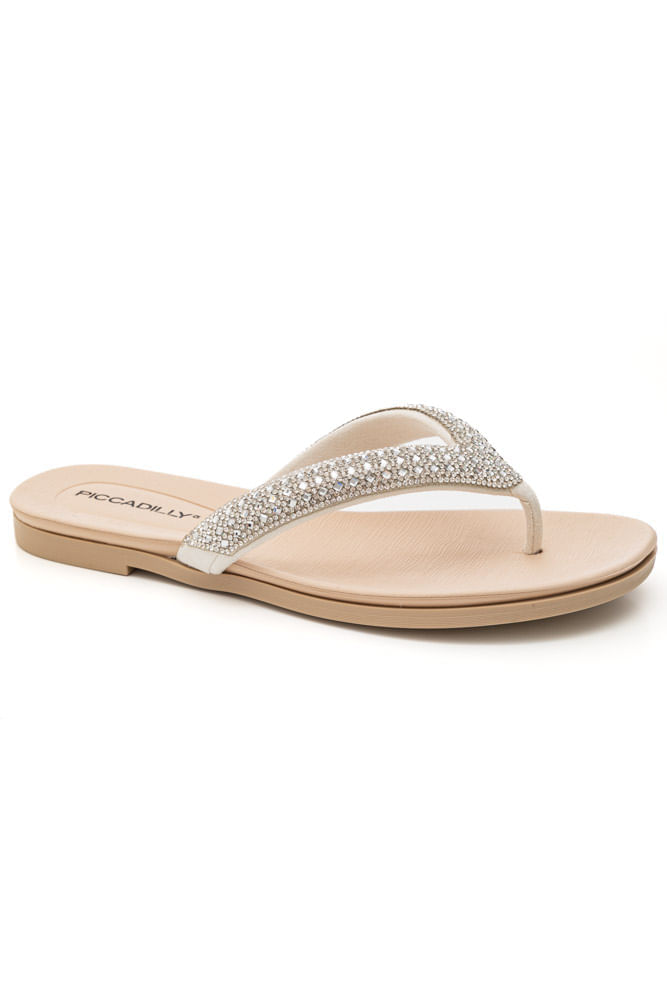 Chinelo Piccadilly Rasteiro Feminino Com Strass 418101 Branco