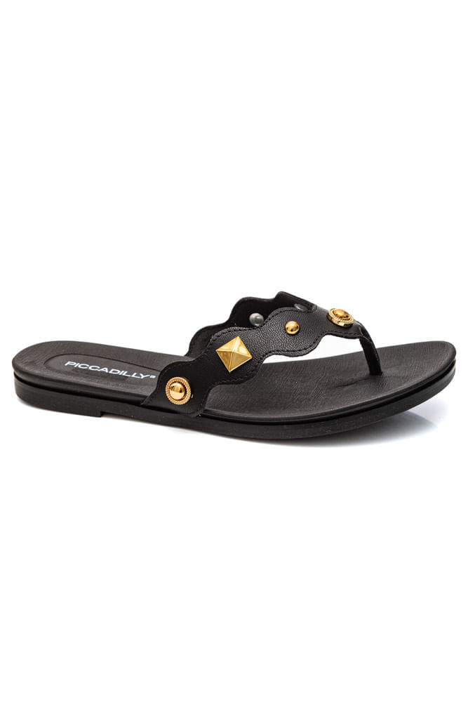 Chinelo Piccadilly Rasteiro Feminino Tachas 418091 Preto