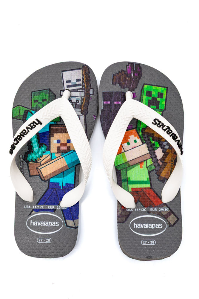 Chinelo Havaianas Minecraft Juvenil Menino Cinza