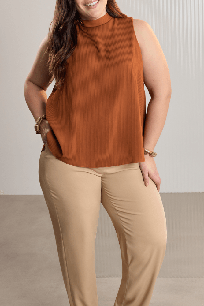 Blusa Lunender Feminina Plissada C8138 Laranja