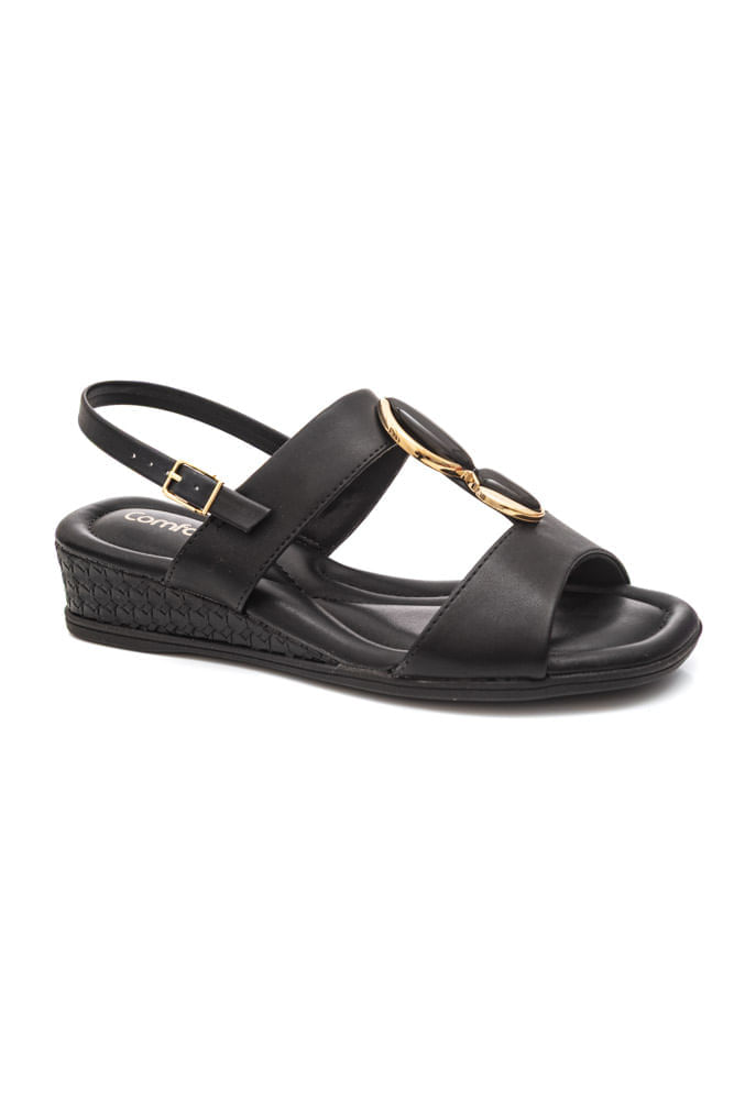 Sandália Comfortflex Casual Feminina Anabela 2570405-04 Preto