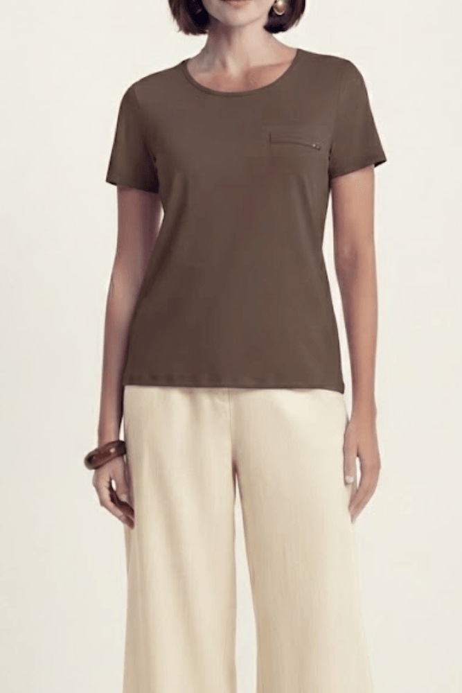 Blusa Lunender Básica Feminina Manga Curta Com Lapela 00354 Marrom