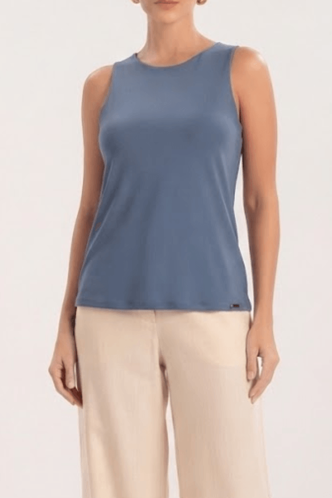 Regata Lunender Cropped Básica Em Malha Viscose Feminina 00582 Azul